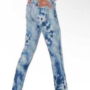 Anthropologie Pilcro Slim Boyfriend Jeans Women's 31 Blue Tye Dye Stretch Denim